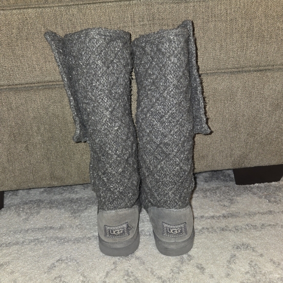 Women's UGG Gray Knit Button-Up Boots - Picture 3 of 4